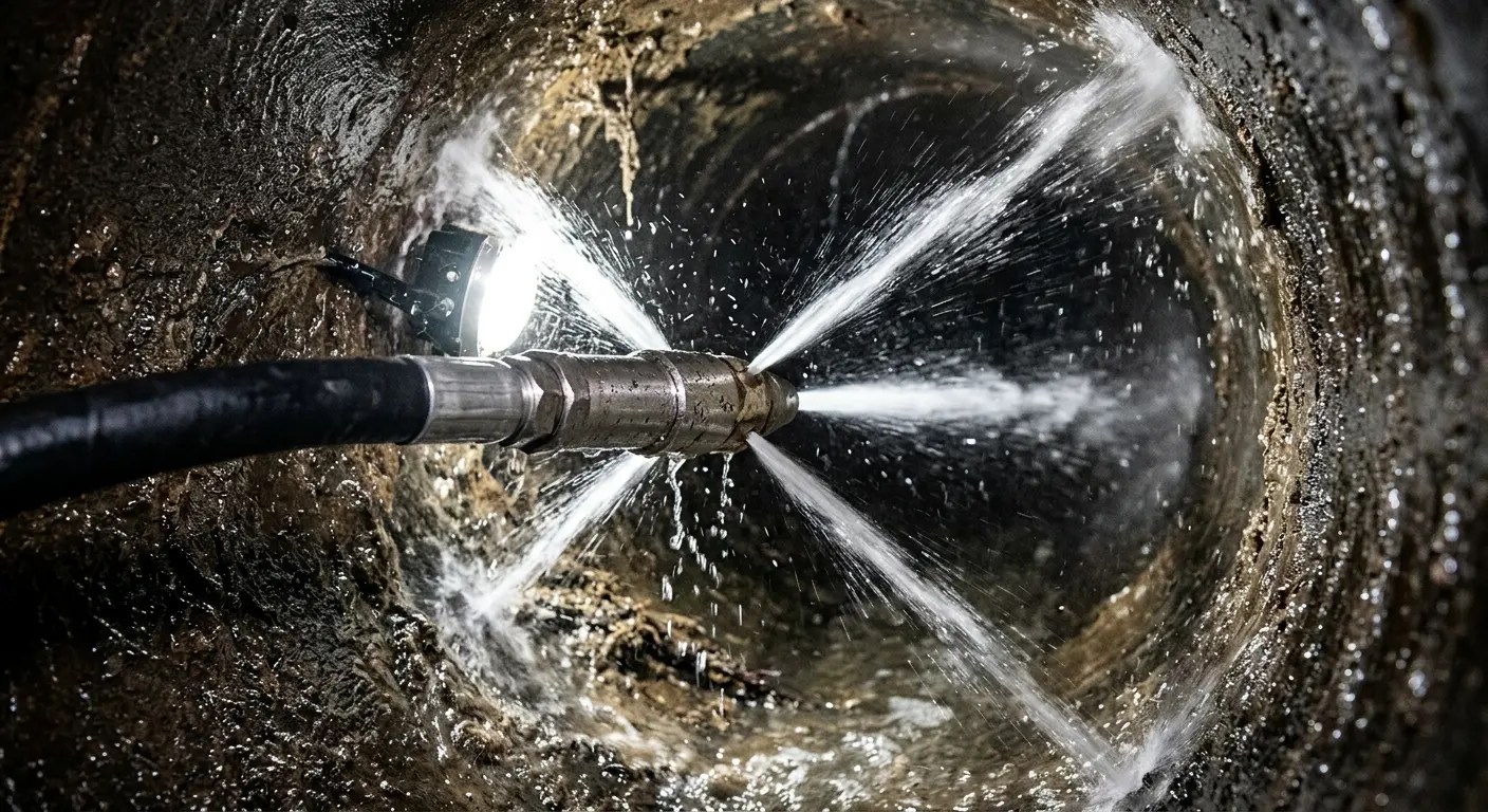 High-pressure hydro jetting nozzle cleaning sewer pipe for Sewer Cleanout in Orion